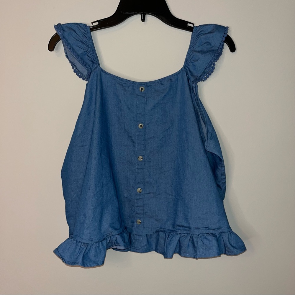 Self Esteem Blue Ruffle Sleeve Kids Blouse Girls XXL